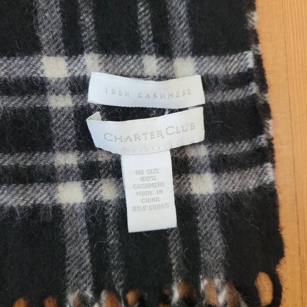 100% cashmere plaid wide scarf Charter Club brand academia goth old money quiet - Picture 5 of 7